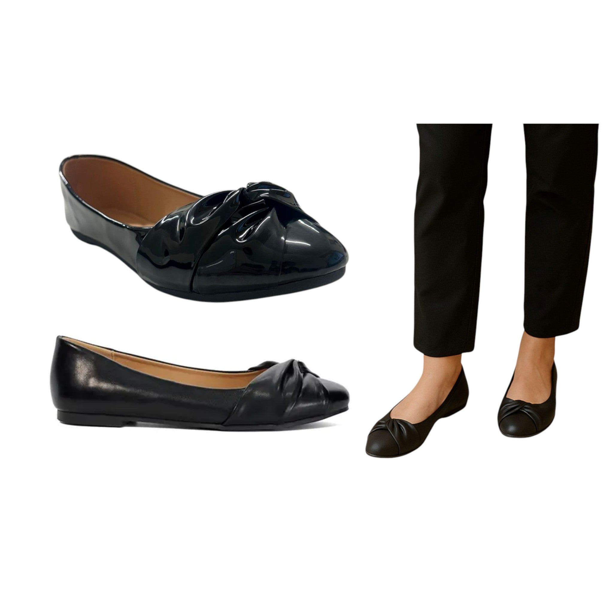 Ladies Black Slip On Flat Shoes - Schoolwear / Workwear